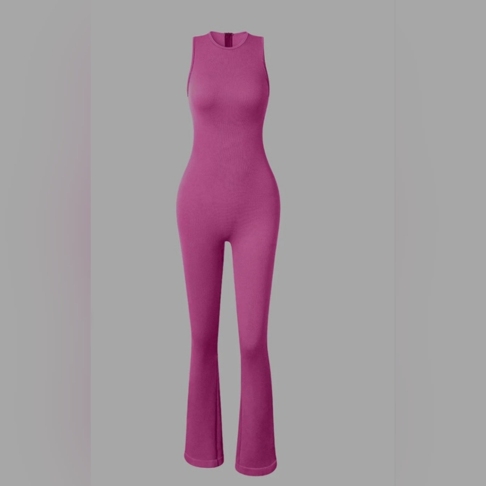 OQQ Crew Neck Sleepless Bell Flare Jumpsuit Large
